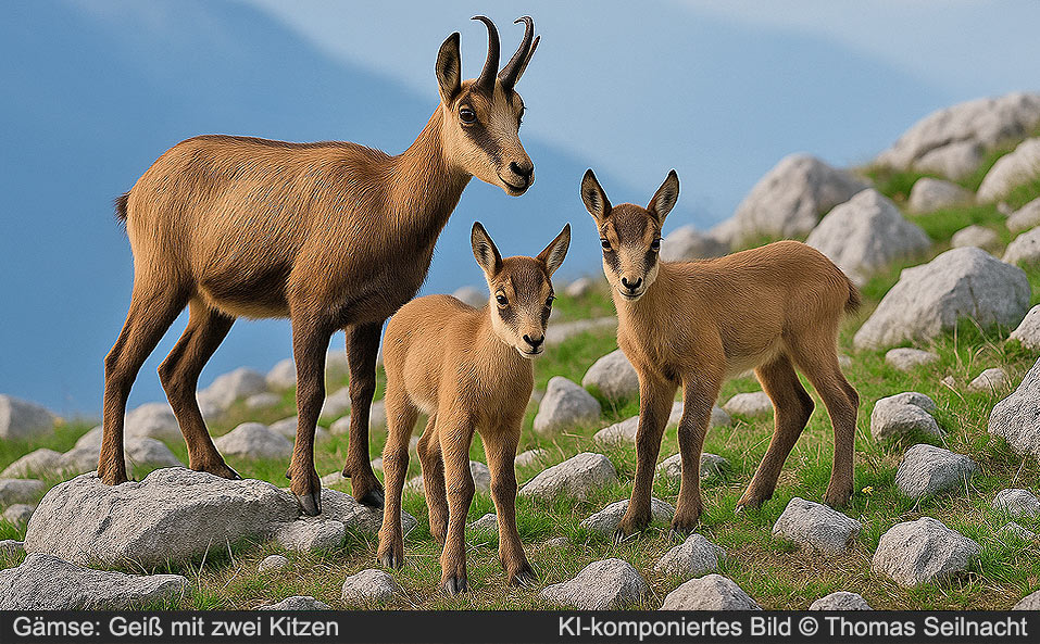 G&auml;mse: Gei&szlig; mit zwei Kitzen