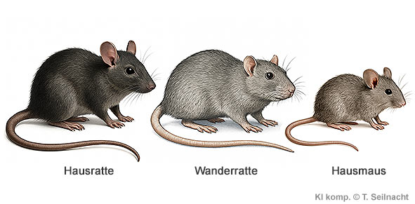 Hausratte, Wanderratte und Hausmaus im Vergleich