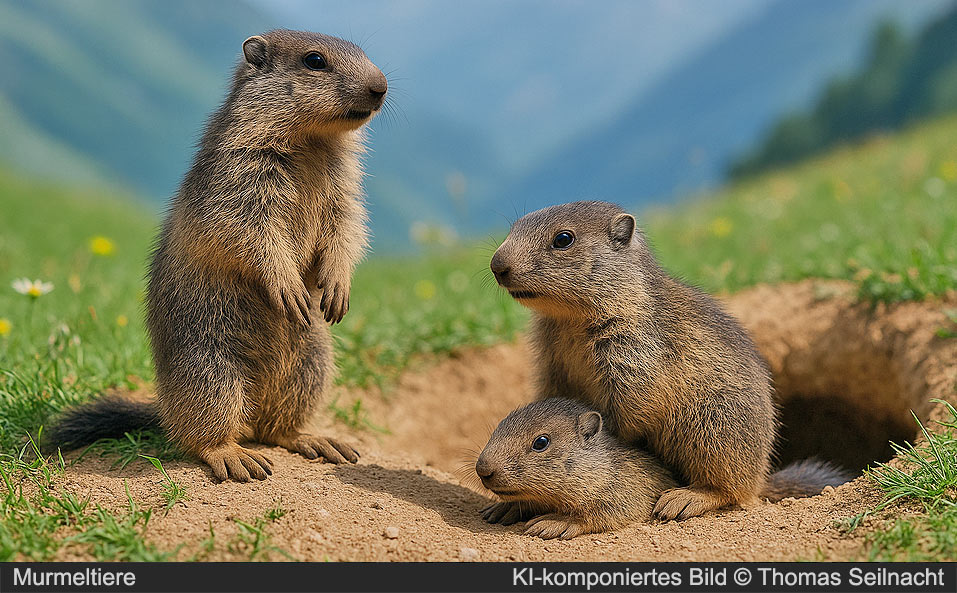 Drei junge Murmeltiere